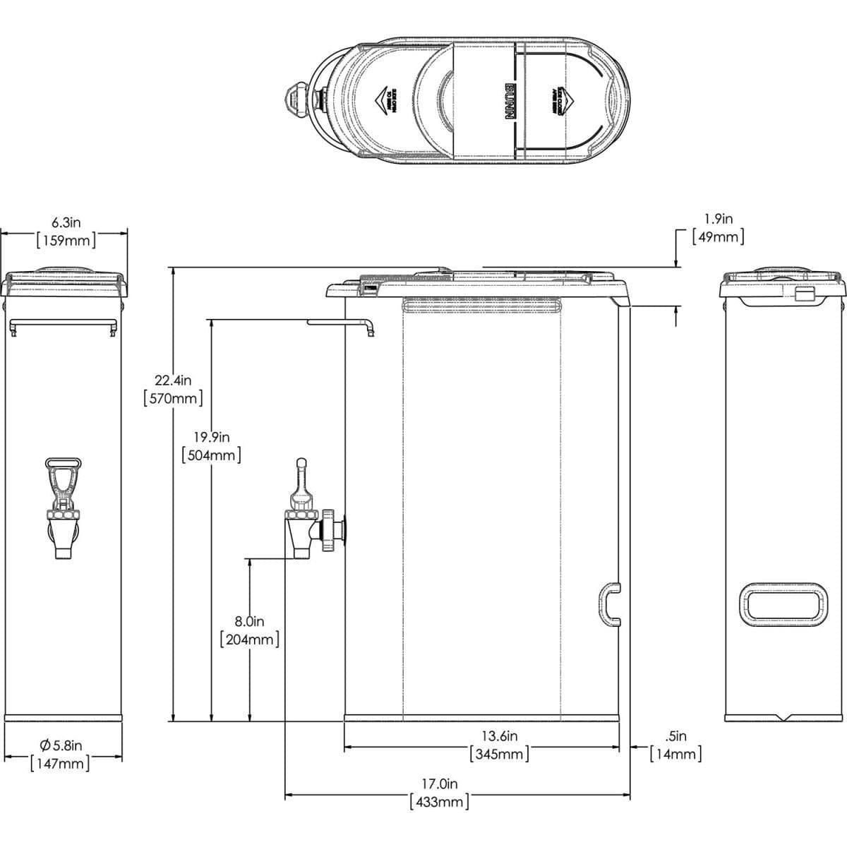 Bunn 39600.0081 TDO-N 3.5 Gal. Iced Tea Dispenser with Brew Thru Lid 39600.0081